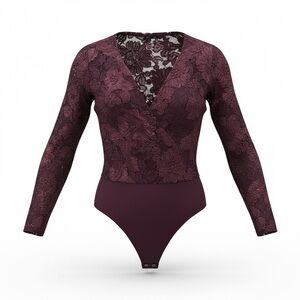 Elegant Lace V-Neck Bodysuit - Burgundy